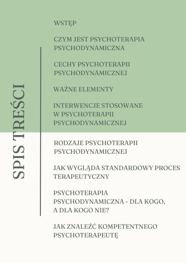 spis streści ebooka psychoterapia psychodynamiczna w pigułce